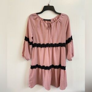 Zara Basics Mauve & Black Lace Long Sleeve Dress - Size Small